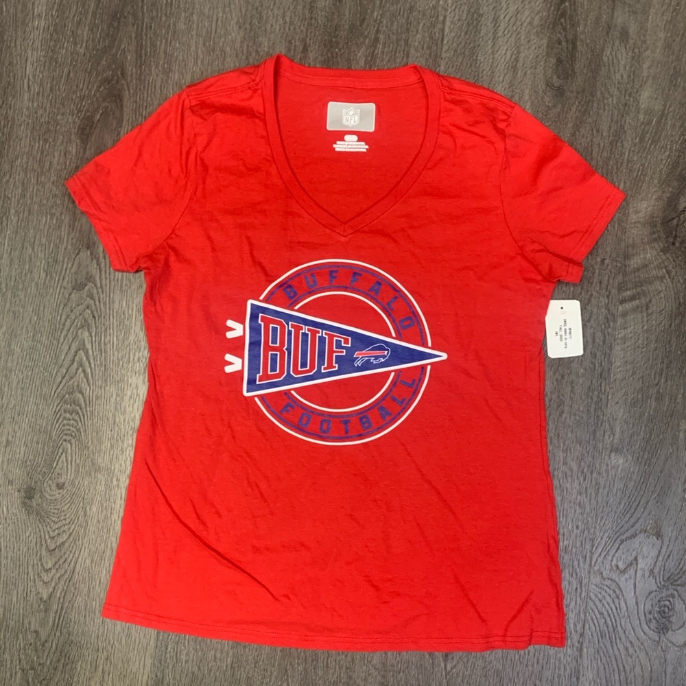 Buffalo Bills Football NFL Short Sleeve T-Shirt Red V-Neck Women's Size Medium